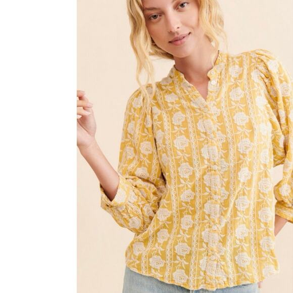 Pilcro Anthropologie Size M Belle Femme Buttondown Shirt Top Blouse Embroidered - Picture 4 of 7